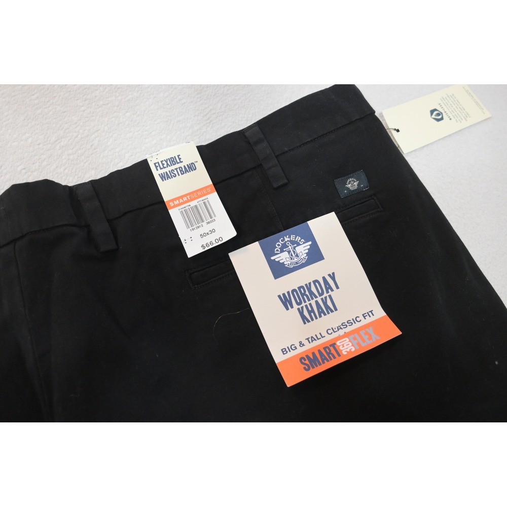 Dockers Chino Pants Mens 50x30 Black Smart 360 Flex Classic Fit Stretch New